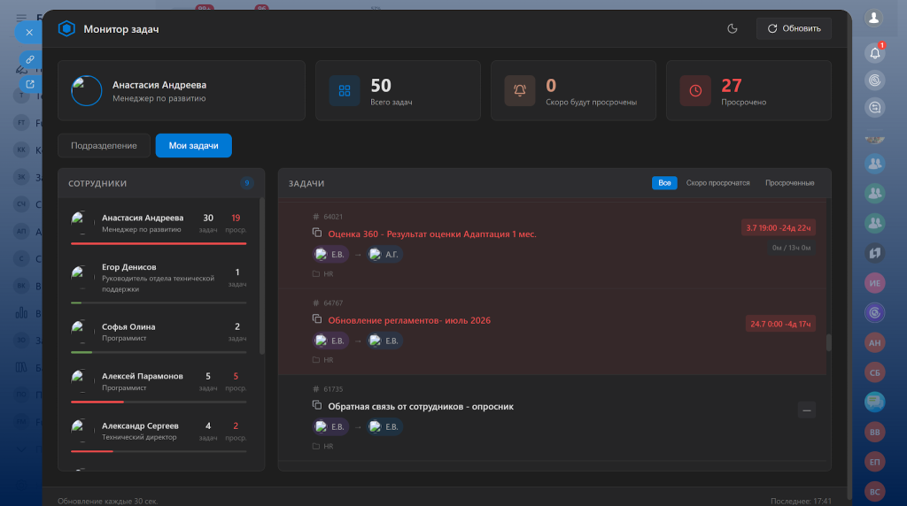 Тёмная тема — Fusion: Мониторинг задач